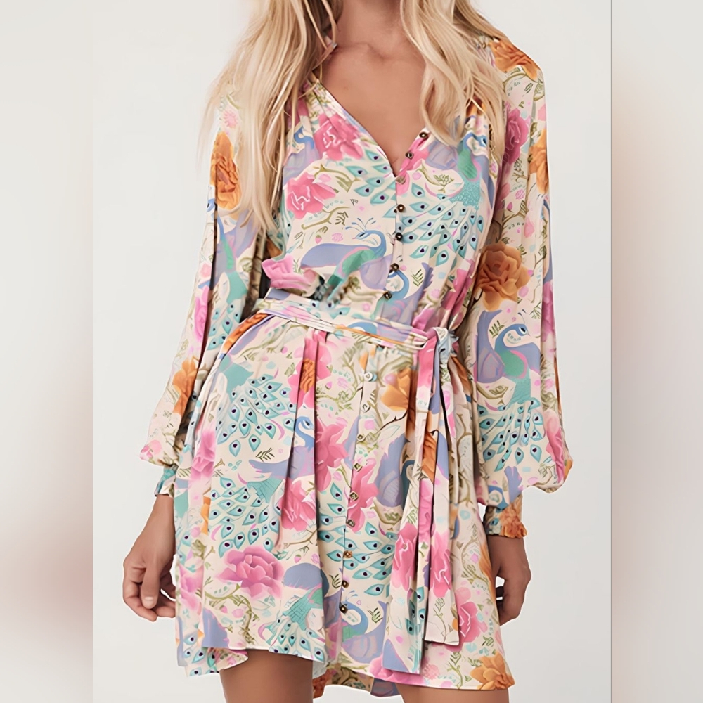 Floral Peacock Dream Dress - Picture 2 of 10